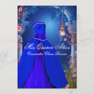 Convite Rosa de Azul Real Quinceanera
