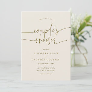 Convite Rosa de Casal Minimalista Script Creme
