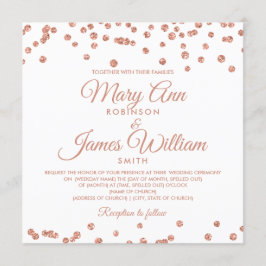 Convite Rosa de Casamento Elegante, Glitter Confetti White