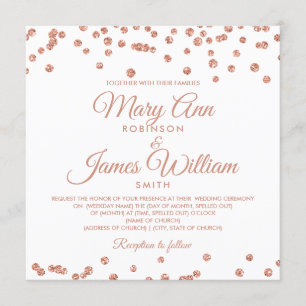 Convite Rosa de Casamento Elegante, Glitter Confetti White