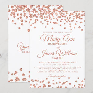 Convite Rosa de Casamento Elegante, Glitter Confetti White