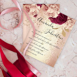 Convite Rosa de Casamento Florais Borgonha