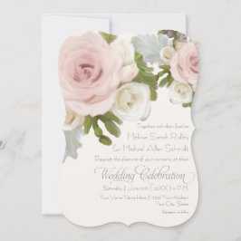 Convite Rosa de Casamento Floral Romântico Luxuoso