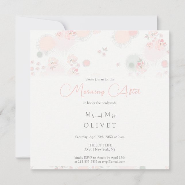 Convite Rosa De Chá De Manhã Suave Após (Frente)