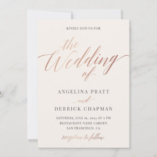 Convite Rosa de Champanhe Dourado Casamento De Caligrafia 