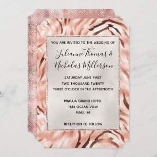 Convite Rosa de Champanhe Rosa Pearl Glam Zebra Casamento