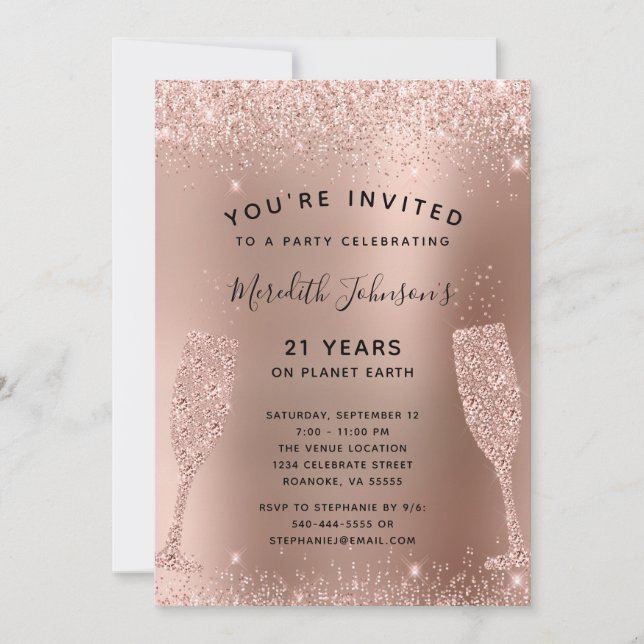 Convite Rosa de Chanfrado de aniversário de 21 anos (Frente)