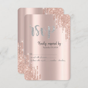 Convite Rosa de chip Glitter Dourado Drives Silver RSVP