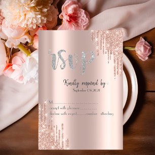 Convite Rosa de chip Glitter Dourado Drives Silver RSVP