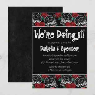 Convite Rosa de crânio   Chá de panela Funky Chalkboard 