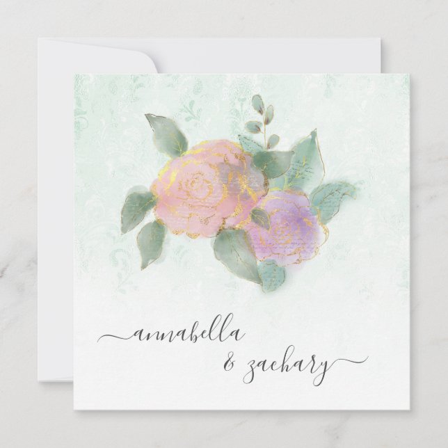 Convite *~* Rosa de Damasco QR RSVP Brilho -  AR12 Casamen (Frente)