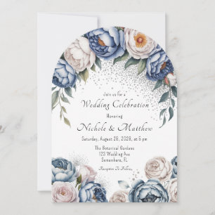 Convite Rosa de Dusty Blue Peony e Casamento com Glitter