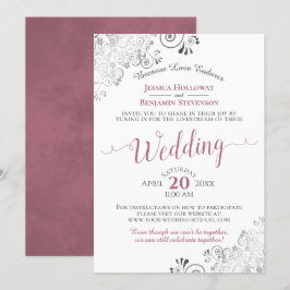 Convite Rosa de Elegante sobre Casamento Branco Livestream