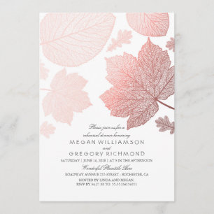 Convite Rosa de Ensaio de Queda Elegante com Folhas Dourad