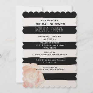 Convite Rosa de faixas de aquarela a preto e branco