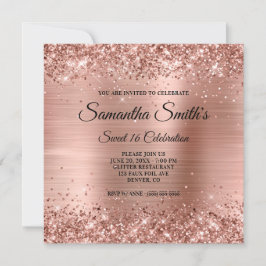 Convite Rosa de Faux Glitter Dourado e Foil Sweet 16