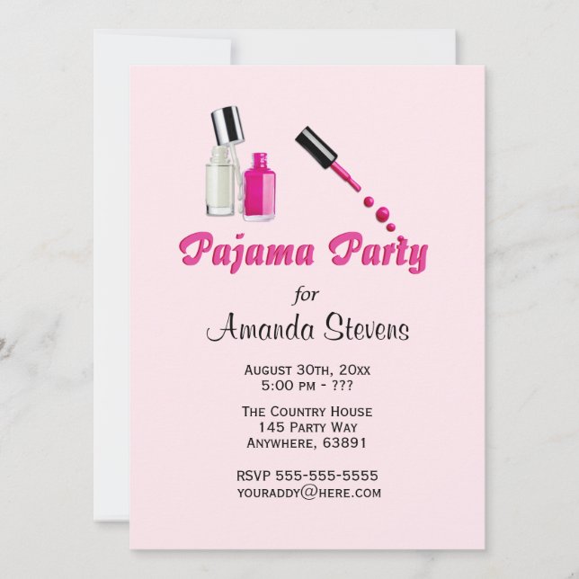 Convite Rosa de Festa de Pijama para Meninas Única (Frente)