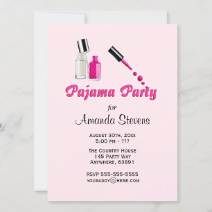 Convite Rosa de Festa de Pijama para Meninas Única
