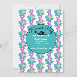 Convite Rosa de Festa de Sereia Azul