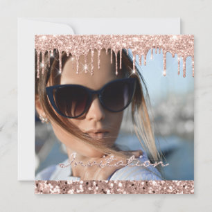 Convite Rosa de Foto, Coleta Dourada Bridal Sweet16ª Gradu