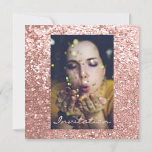 Convite Rosa de Foto Dourada GlitterBridal Sweet16ª Gradua