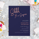 Convite rosa de foto-surpresa simples, moderna, doce 16<br><div class="desc">É uma surpresa! Elegante,  simples rosa ouro moderno e marinho azul,  doce 16</div>