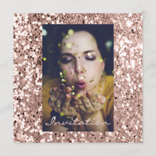 Convite Rosa de Fotografia Dourada GlitterBridal Sweet16th