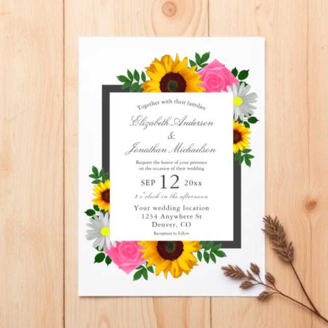Convite Rosa de Girassol Daisy Floral Casamento (Criador carregado)