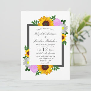 Convite Rosa de Girassol Daisy Floral Casamento