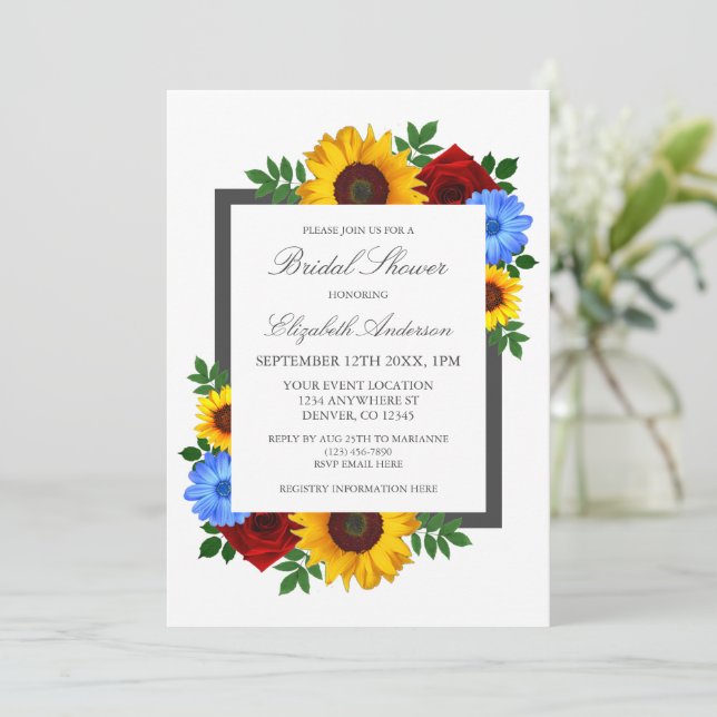 Convite Rosa de girassol de outono Chá de panela floral (Em pé/Frente)