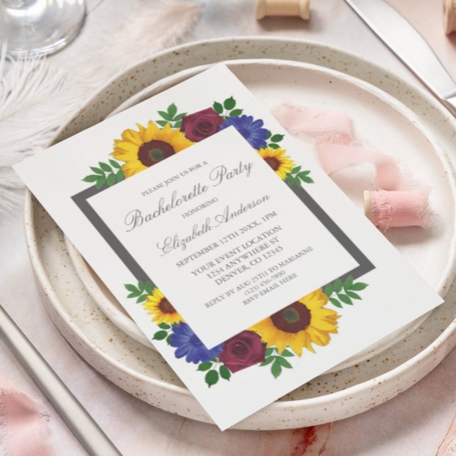 Convite Rosa de girassol Festa de solteira floral (Criador carregado)