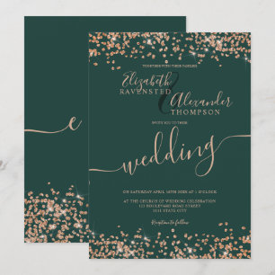 Convite Rosa de glitter dourado de chic confete casamento