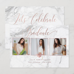 Convite Rosa de Graduação do PixDezines Marble Faux Dour