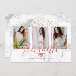 Convite Rosa de Graduação Dourada PixDezines Marble Faux I