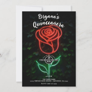Convite Rosa de hera com luz de néon vermelha brilhando 15