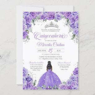 Convite Rosa de Lavanda Roxo, Tiara Quinceanera