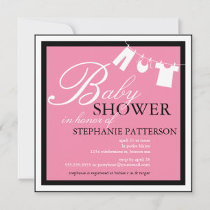 Convite Rosa de Linha de Roupas de Chá de fraldas