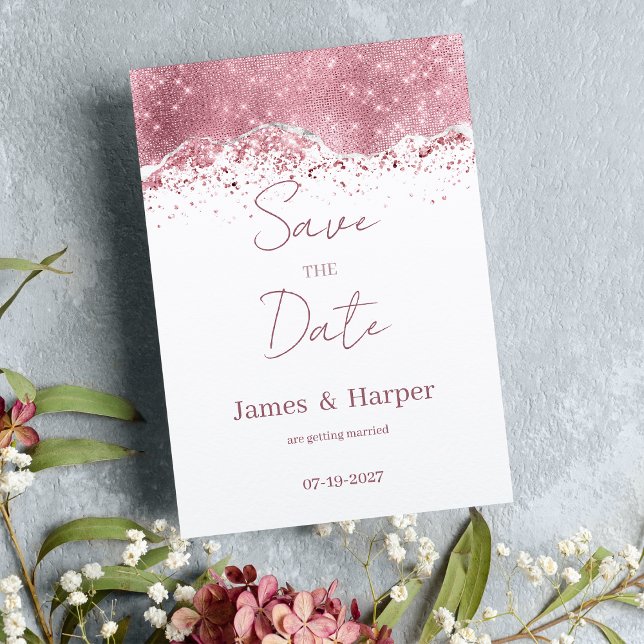 Convite Rosa de luxo brilho de prata salva a data (Luxury rose gold silver glitter Save the Date )