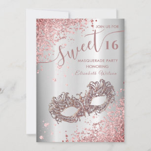 Convite rosa de luxo de mascarada de diamante 16 Invi