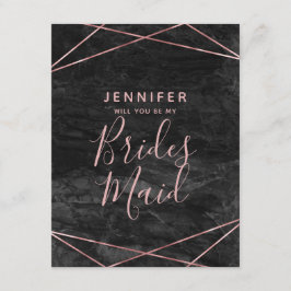 Convite Rosa de Mármore Negro Dourado Você Será Minha Port