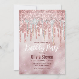 Convite Rosa de microfone dourado brilha monograma