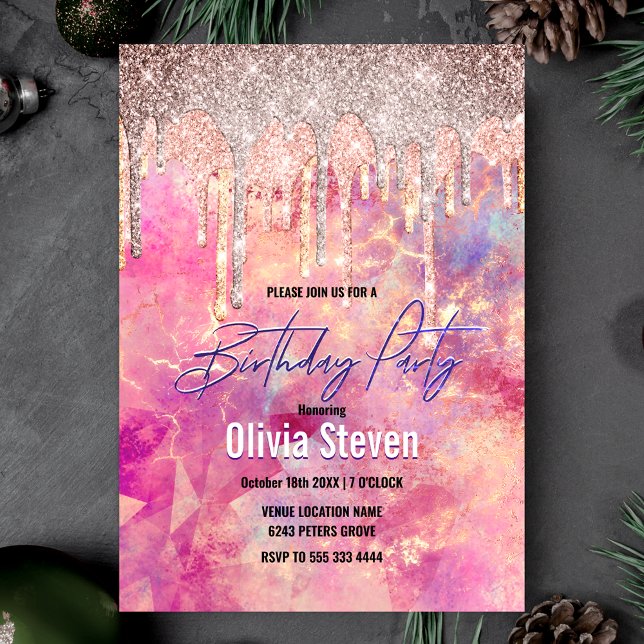 Convite Rosa de microfone pincelado gotejamento holográfic (Criador carregado)