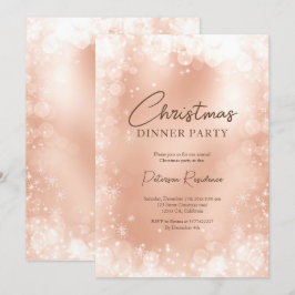 Convite Rosa de ouro festivo, neve branca, elegante Natal