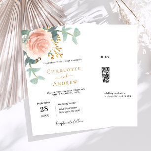 Convite Rosa de ouro floral código QR RSVP casamento de lu