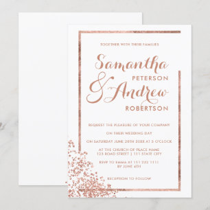 Convite Rosa de ouro moderno, casamento de confete branco