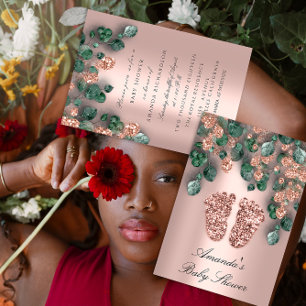 Convite Rosa De Pés-Chá de fraldas Eucalyptus De 