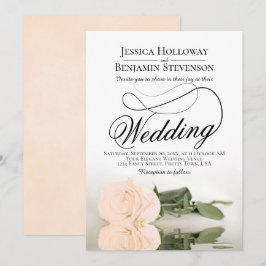 Convite Rosa de Pêssego Elegante Refletir Casamento Românt