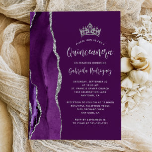 Convite Rosa de Plumagem Prata Ágata Quinceañera