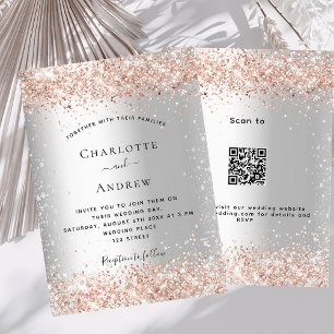 Convite Rosa de prata de ouro QR RSVP detalhes do casament