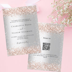 Convite Rosa de prata de ouro QR RSVP detalhes do casament